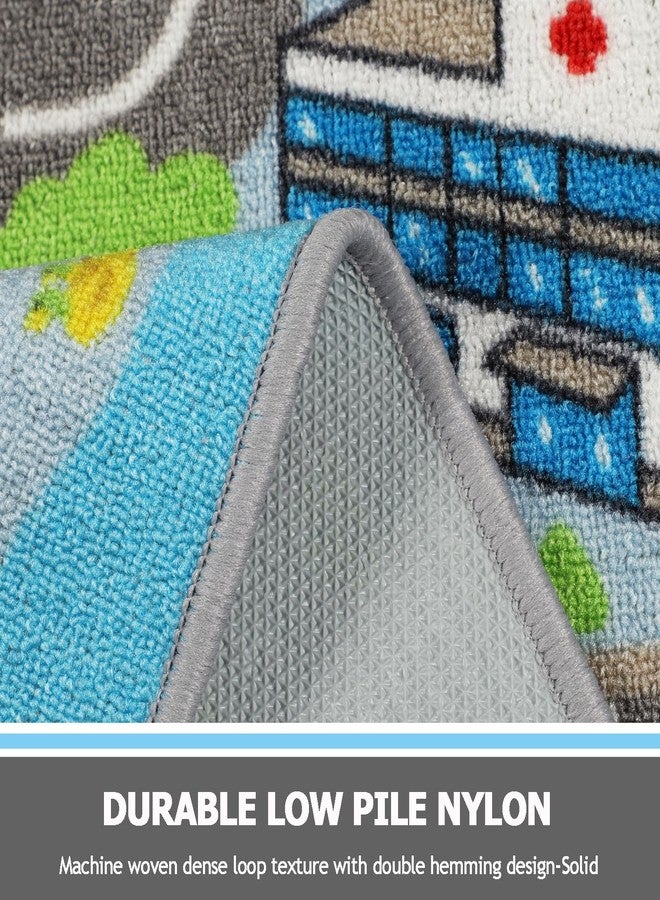 Capslpad Sky Blue Car Road Kid Rug Carpet Playmat for Playoom Traffic Road Kids Play Mat for Toddler Non Slip Washable City Map Race Track Carpet Rug for Kids Room Bedroom Nursery Room Decor,6.6'x5' - Image 4
